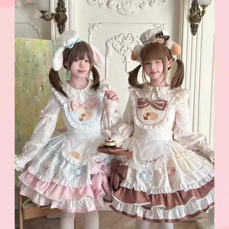 

Платье JSK Cookie House Cute Cookie в стиле Лолита с милым принтом в горошек, повседневное, для молодых девушек, на день рождения, пышное платье-туту в стиле Лолита, женское свадебное платье