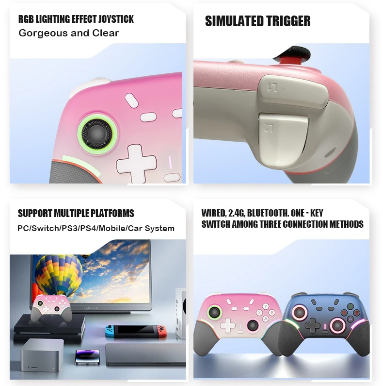 وحدة تحكم لاسلكية RGB لجهاز نينتندو سويتش 2/ OLED/ Lite/ PC/Android Gamepad PC Joystick Control مع وظيفة Turbo
