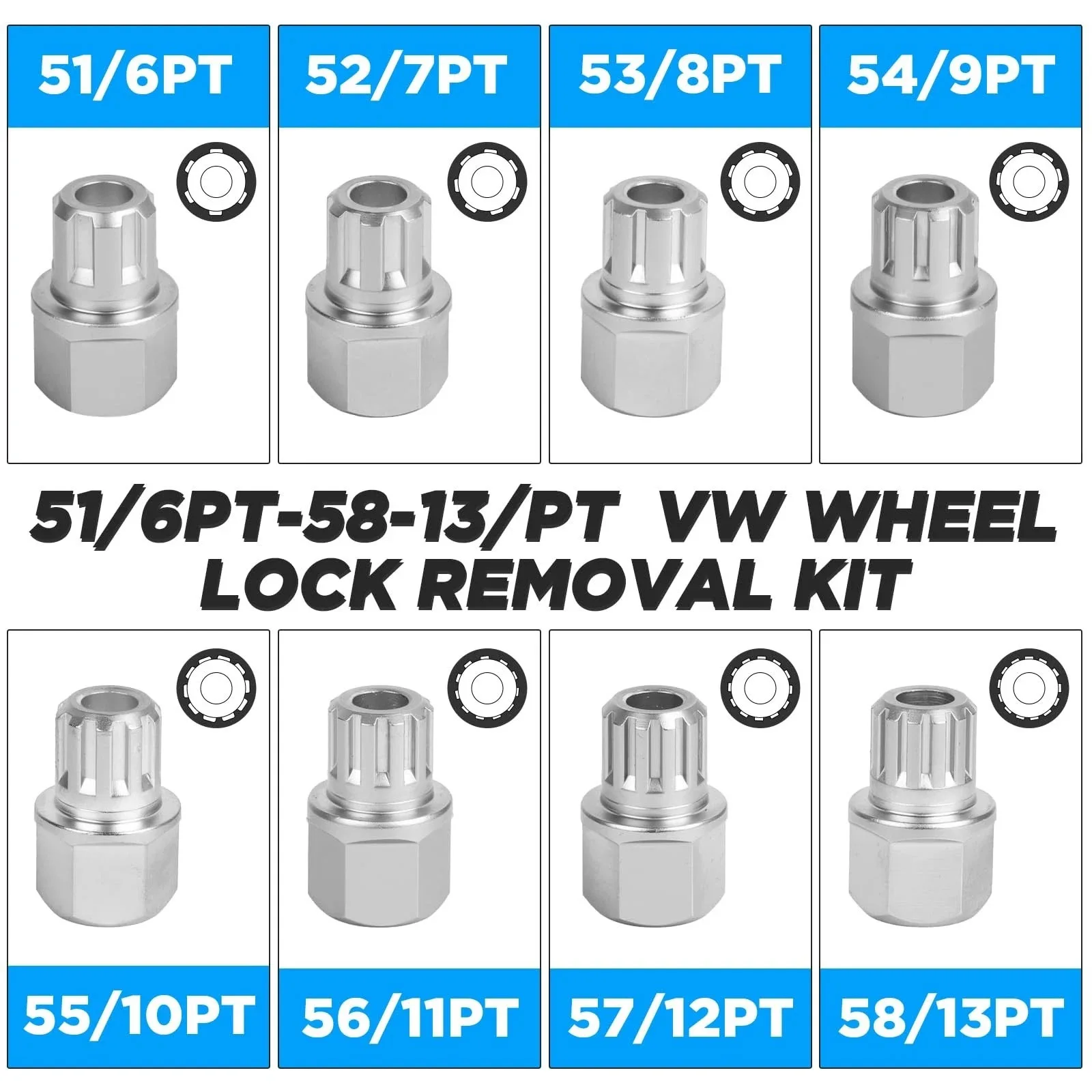 23Pcs for VW Wheel Lock Nut Socket Key Set for Volkswagen Anti-Theft Lug Bolt Removal Tool Kit