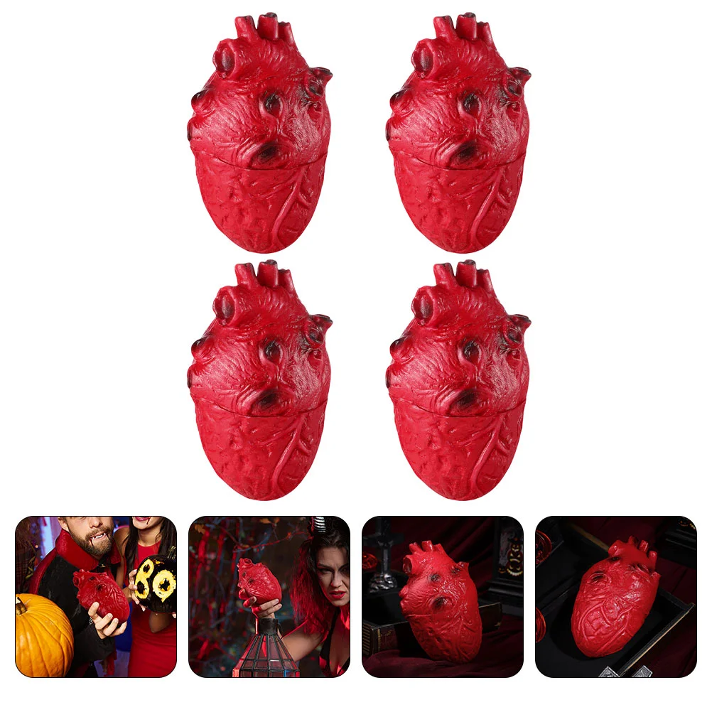4 Pcs Halloween Horror Human Simulated Heart Props Fake Heart Decor for Haunted House Realistic Bloody Model Party Decor