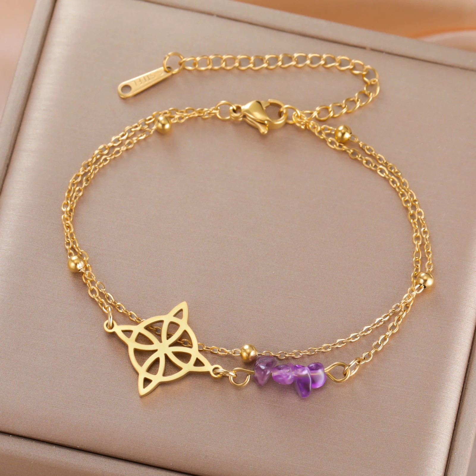 COOLTIME Amethyst Hexenknoten Armband für Frauen Edelstahl Gold Farbe Hexe Schmuck Geschenk Großhandel – Detail 8