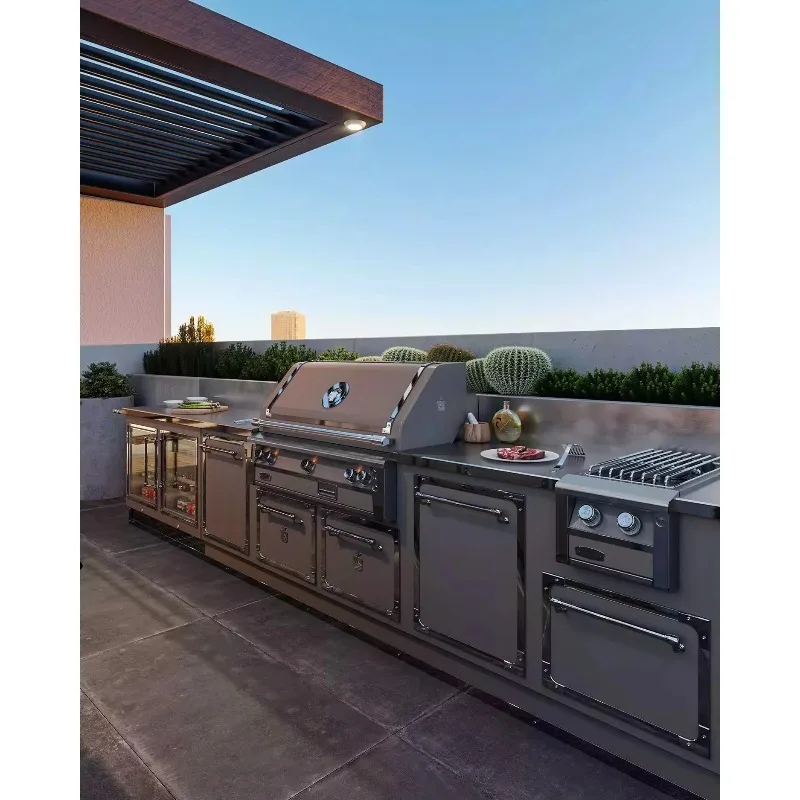 Cocina Exterior Personalizada para Patio Trasero, Cocina de Isla Exterior de Acero Inoxidable 304 con Fregadero y Parrilla de Gas
