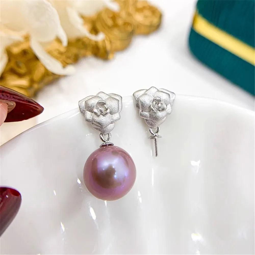 

DIY Pearl Accessories S925 Sterling Silver Earrings Empty Gold Silver Earrings Fit 8-13mm Round E312