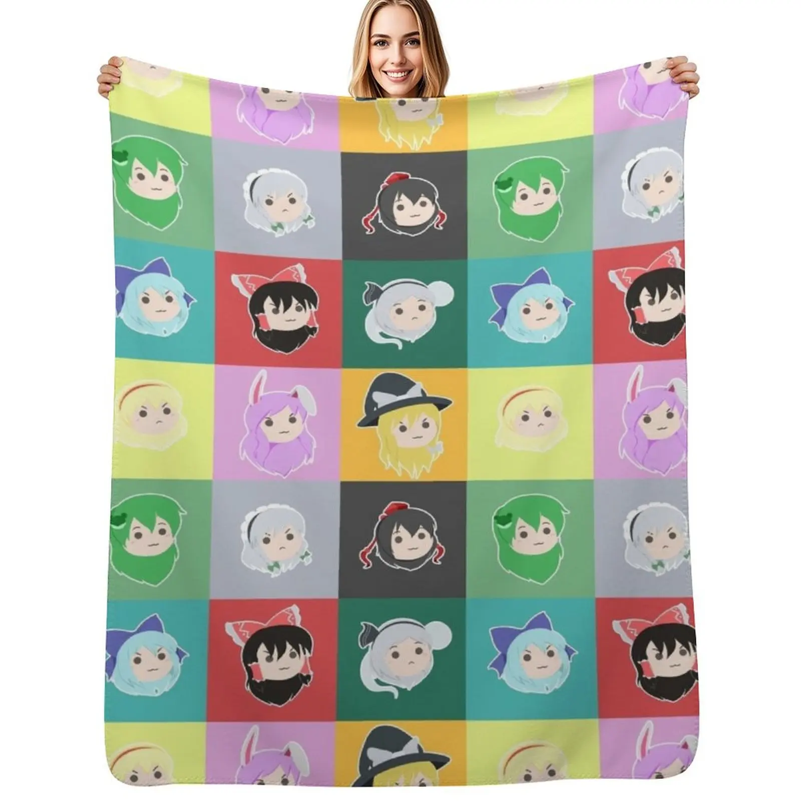 

Touhou Headcuties [Stamp] Throw Blanket Durable Warm Blanket for Daily Home Use