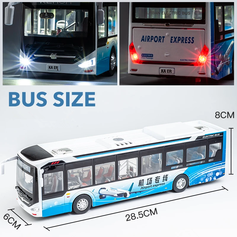 Large Size Alloy New Energy Electric Tourist Traffic Bus Model Diecasts Metal Passenger Car Bus Model Sound Light Kids Toys Gift