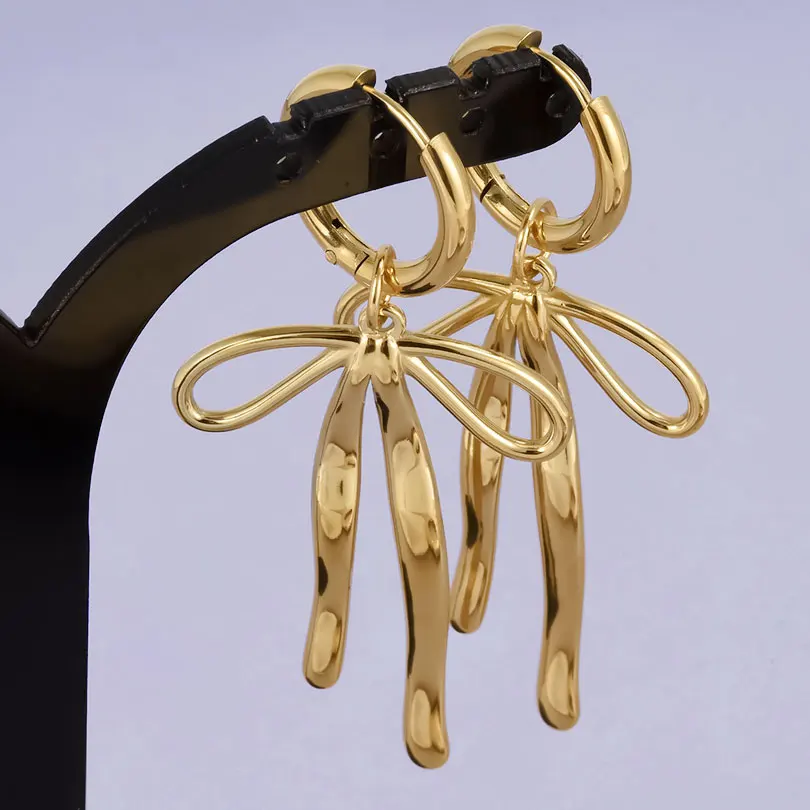 Echt vergoldet Mode Kpop Piercing Schmuck Mädchen Schleife Blume Herz Anhänger Ohrring Edelstahl Creolen für Frauen – Detail 24