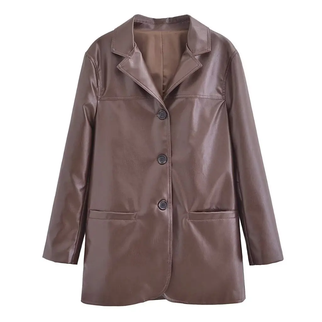 Damen-Anzugjacke aus Leder in Übergröße, lässig, alter Geldstil, Frühling und Herbst, neue europäische und amerikanische Kleidung