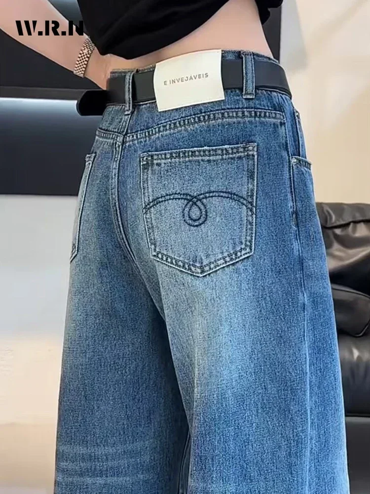 Celana panjang Jeans wanita, Y2K gaya Harajuku kasual Musim Panas 2024 estetika Vintage Emo longgar celana dicuci kaki lebar Punk celana Denim longgar