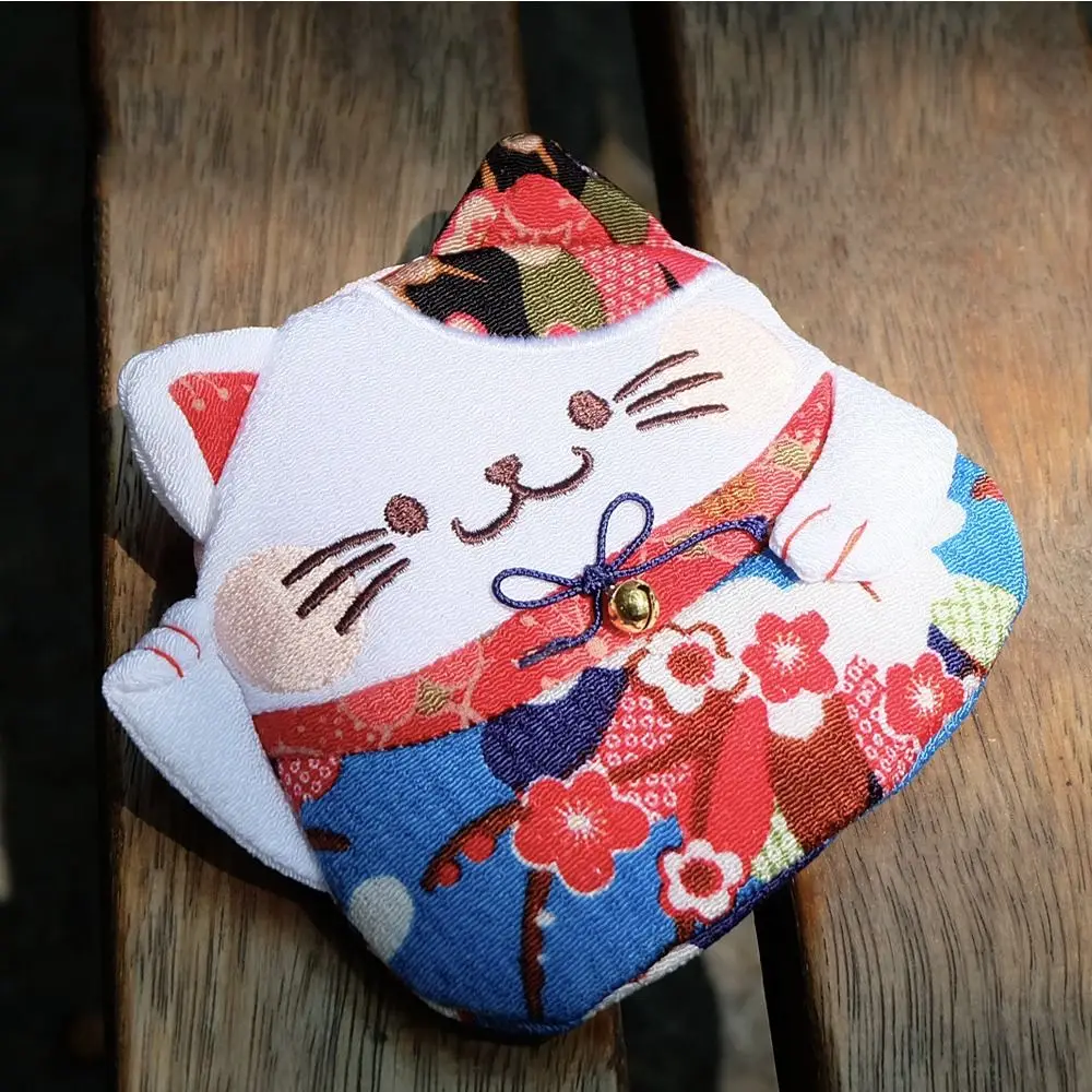 Casual estilo japonês maneki neko moeda bolsa flor impressão zíper gato sorte saco de embreagem saco de armazenamento carteiras titular do cartão feminino