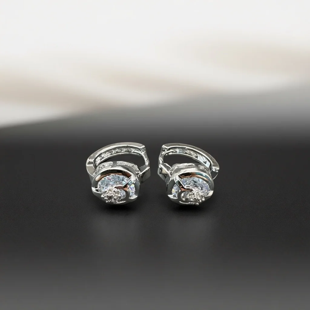 Planet Huggie Hoop Earrings Round Central Zircon Orbital Ring Accent Tiny Cluster Stones Hinged Closure Women Fashion Jewelry