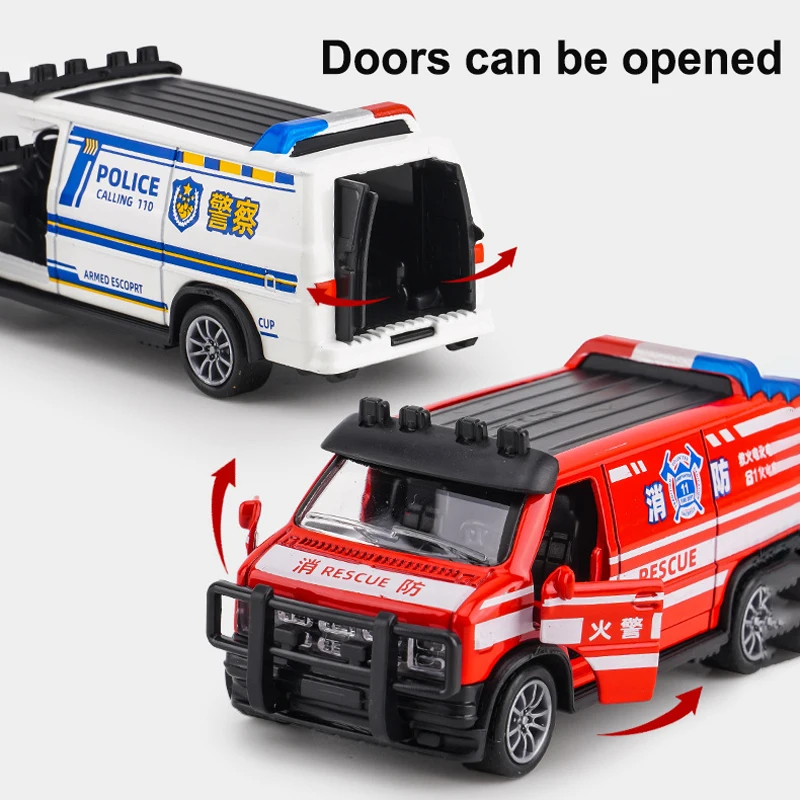 High-simulation Alloy Police Car Ambulance Model Light Music Finale Alloy Car Model Children\'s Educational Car Toy Birthday Gift