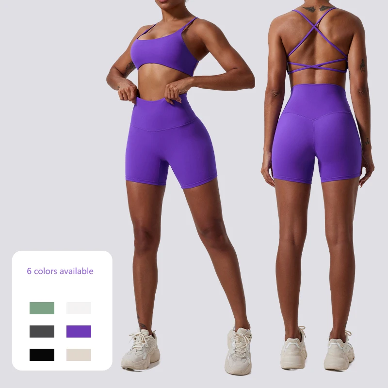 Super Soft Fabrics Sports Shorts Set Women 2 Pcs Gym Set Tracksuit Bra Running Yoga Suit High Waist Yoga Shorts Women Sports Bra