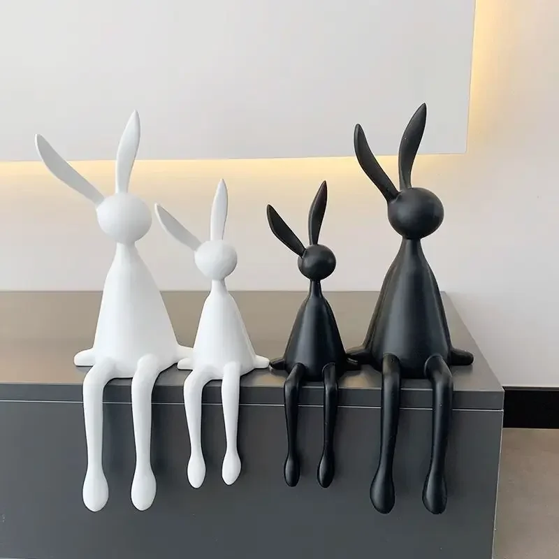 Cute Long Eared Sitting Rabbit Statue Resin Ornaments Home Room Cabinet Sculpture Crafts Store Hotel Office Figurines Decoration