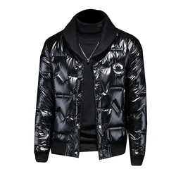 Giacca di grandi dimensioni slim fit moda cappotto marea uomo di alta qualità inverno piumino d'anatra bianco personalità maglia brillante risvolto giù