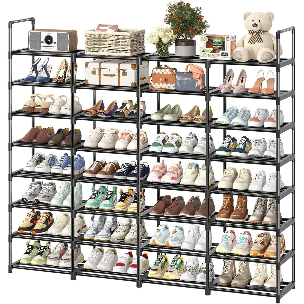 

Простая и стильная 8-ярусная подставка для обуви, большая вместимость (64 пары), высокая полка для обуви, прочный металлический органайзер для обуви для прихожей, гардеробной, спальни.