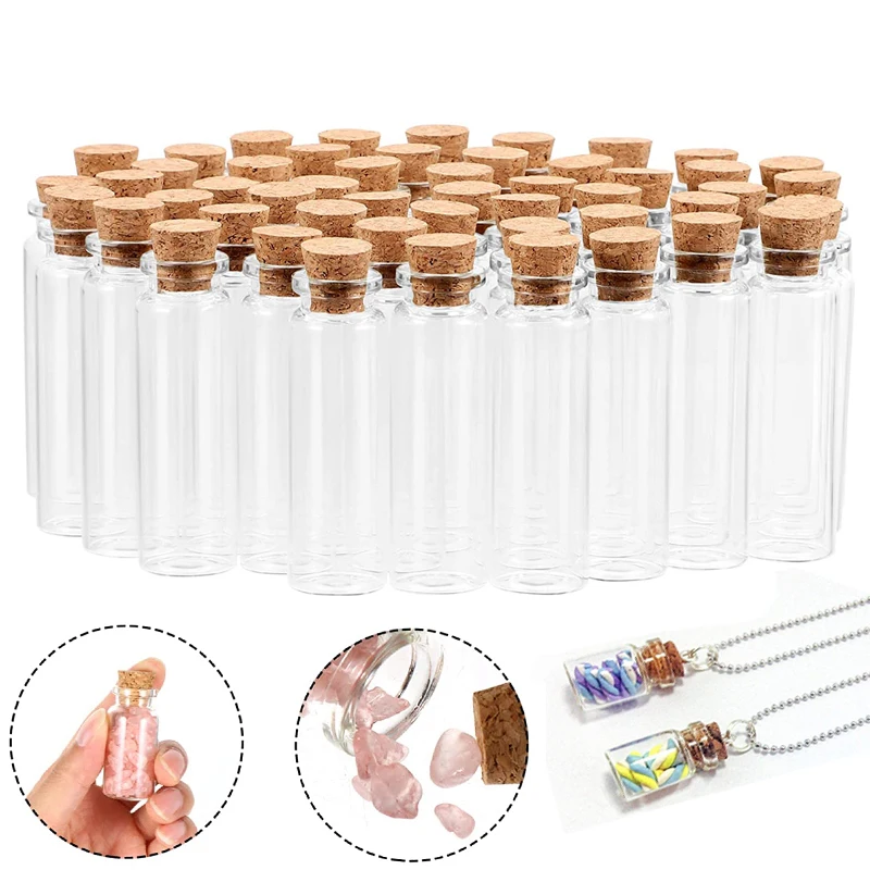 100Pcs 5/8/10/12/15/20ml Empty Mini Glass Bottles with Cork Stoppers Lovely Glass Vials for DIY Craft Wedding Home Party Decor