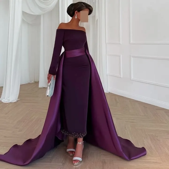 ชุดเดรสยาวทรงเอไลน์ คอทรงเรือ ผ้าชาร์มูสแบบคลาสสิก แต่งระบาย ประดับเลื่อมและลูกปัด ออกแบบตามสั่ง สำหรับโอกาสพิเศษ แฟชั่นย้อนยุค