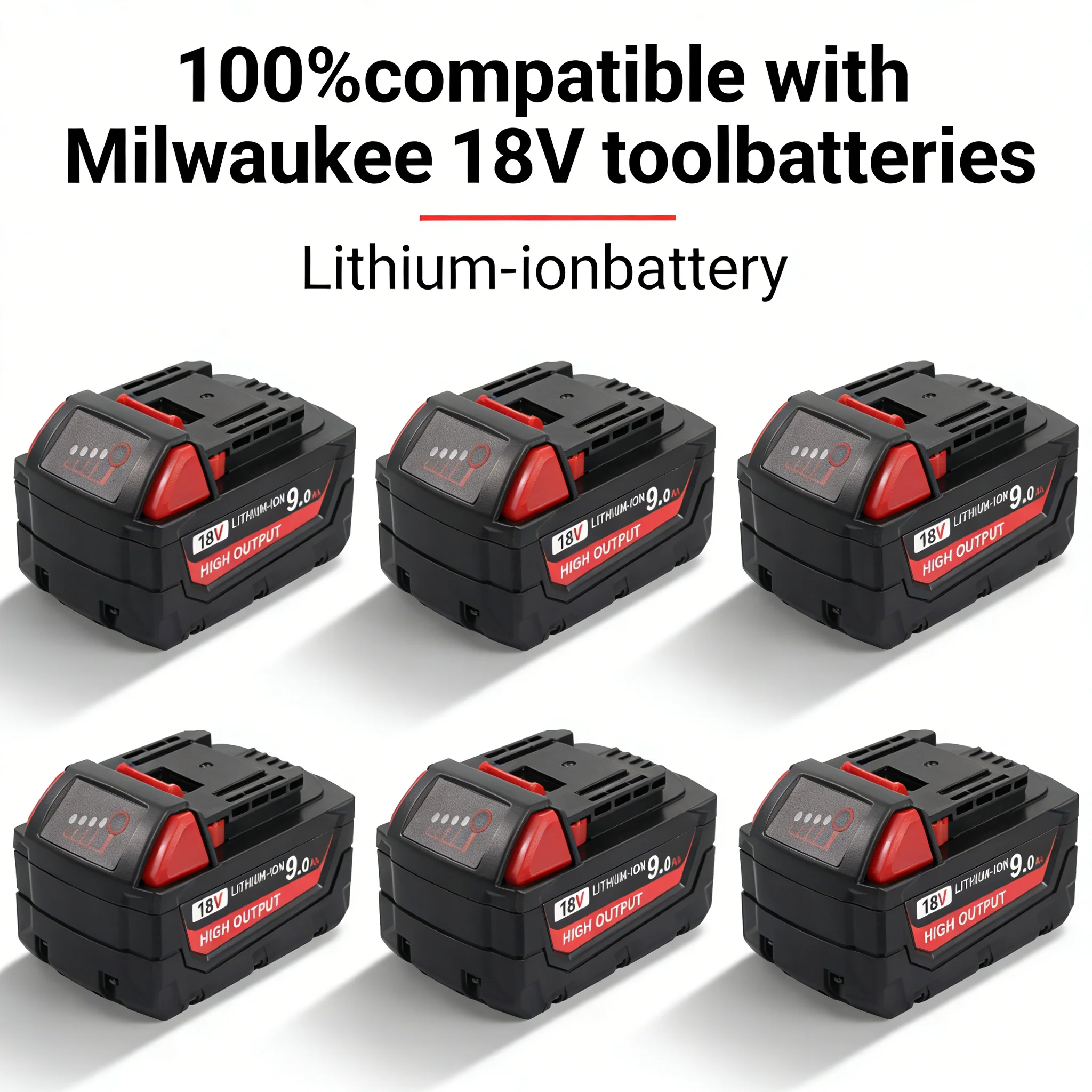 

6Pack 18V 9.0Ah Battery for 18V Cordless Power Tools, High Capacity Lithium-ion Replacement Battery