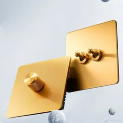 Retro Brass Lever Wall Light Toggle Switch Gold Stainless Steel Brushed Panel Anti Electric Shock Homestay Hotel Home Decoration