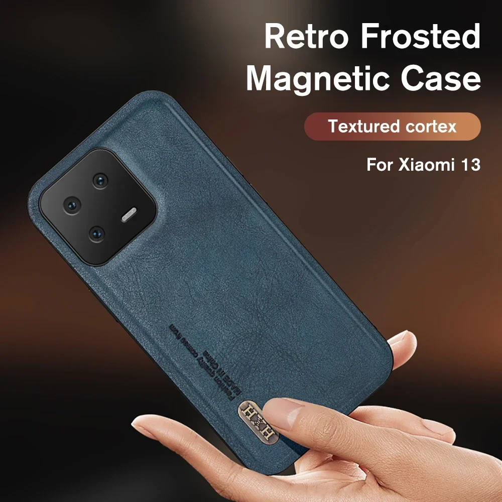 

For Xiaomi 13 Case Retro Matte Leather Car Magnetic Cover Xiomi Mi 14 13 12T 13T Pro 5G 14Pro 13Pro 13TPro Camera Protect Fundas