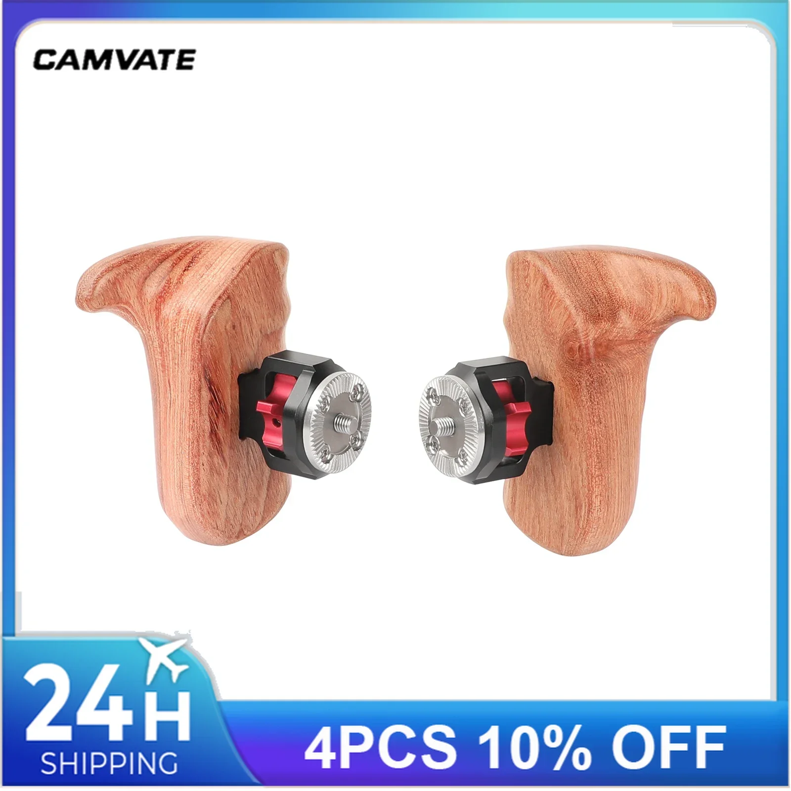 CAMVATE 2 Pieces Wooden Handgrip With Standard Rosette Mount M6 Threaded For DV Video Cages (RED camera/Red Rig/SLR Camera Rig