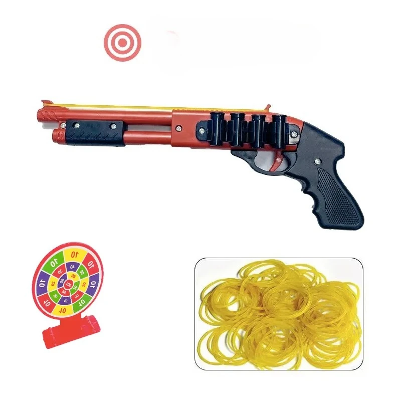Doppelrohr-Gummibandpistole mit manuellem Rückzug für Outdoor-Spiele, sicheres Schießspielzeug, Sammlerstück, PUBG-Spielzeugmodelle – Detail 6
