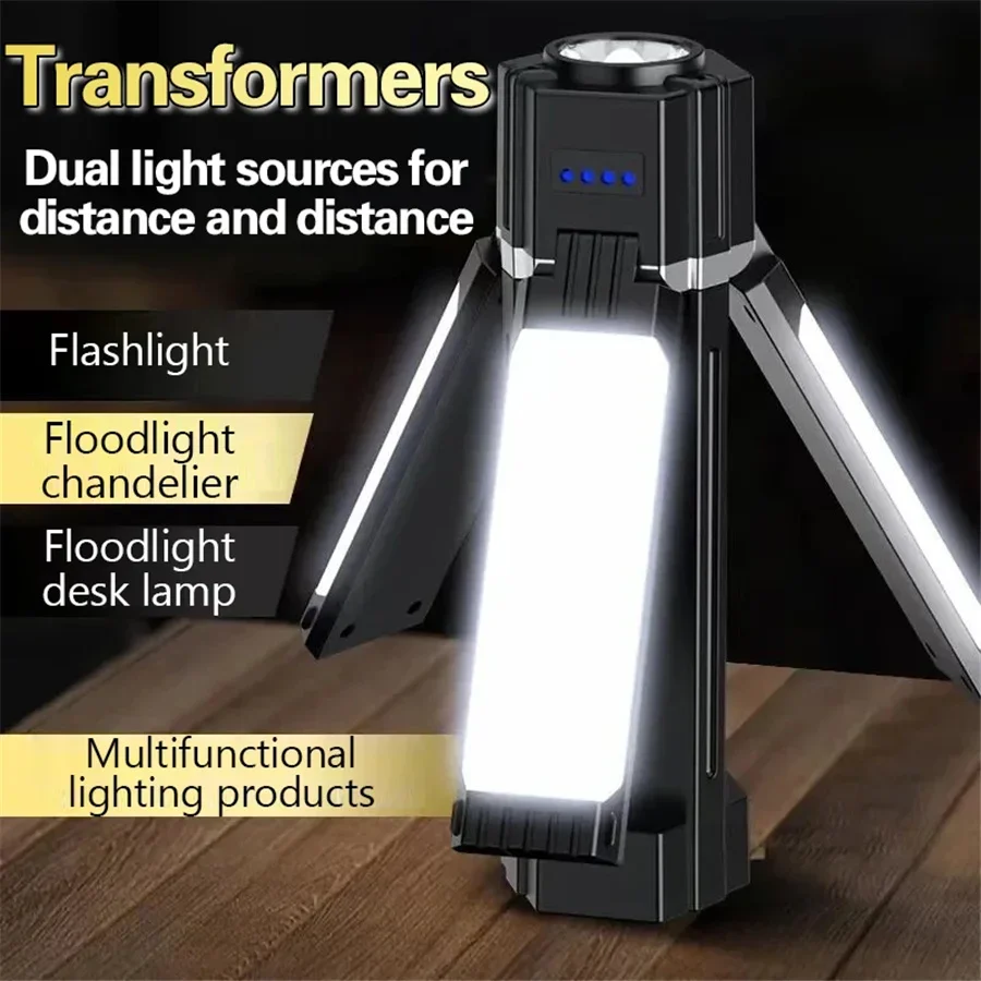 Portable Foldable LED Outdoor Tent Lamp Waterproof Camping Light USB Rechargeable Emergency Night Market Worket Light Flashlight