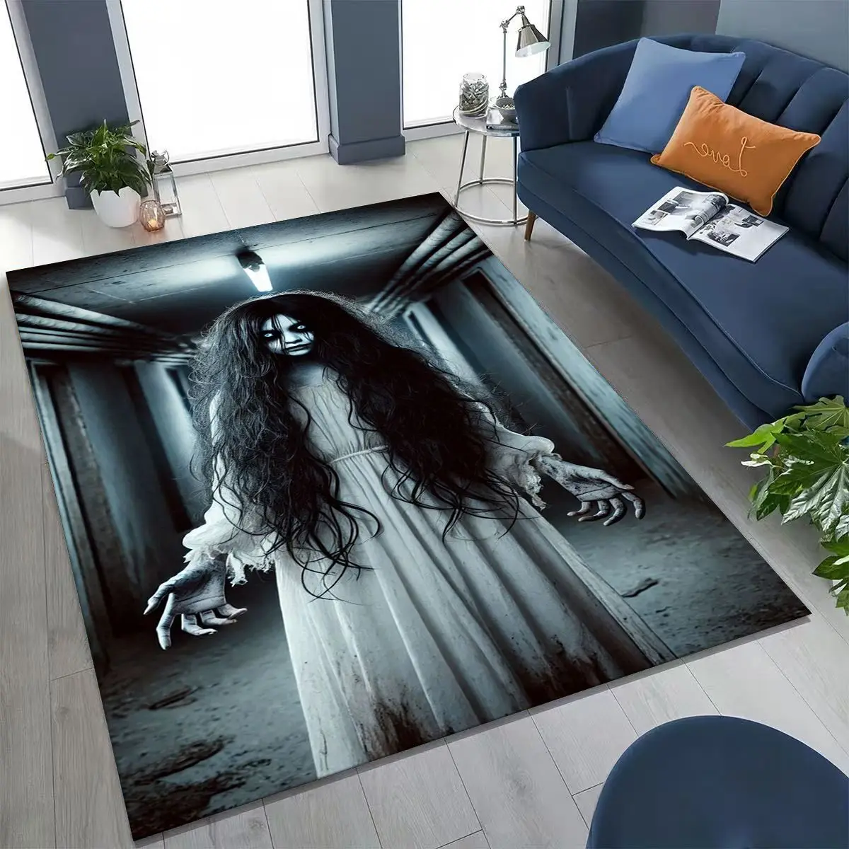 Terrifying Ghost Spirit Apparition Specter Skull Gothic Rug for Bedroom Living Room Sofa Home Doormat Decor,Non-slip Floor Mat