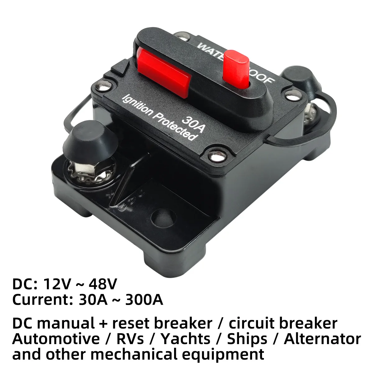 30A-300A 12V-48V Dc General Motors Waterproof Circuit Breaker Manual Reset Suitable For Car Audio Solar Systems Car Ships Marine