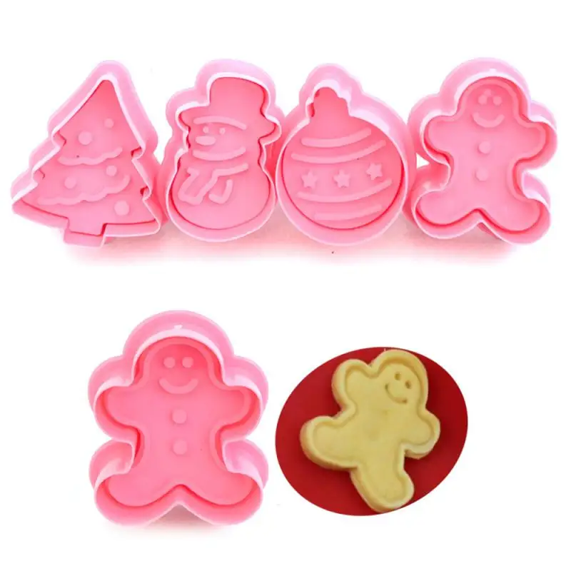 4pcs/set Cookie Stamp Biscuit Mold 3D  Plunger Cutter DIY Baking Mould Gingerbread House Christmas Cutters Kitchen Baking Tools