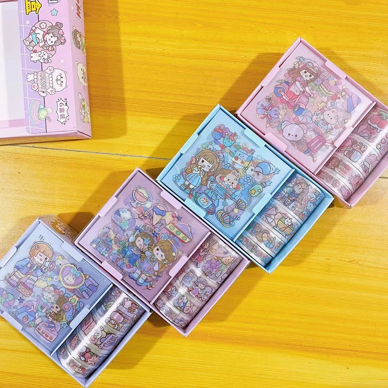 Sanrio Sticker Roll Gift Box Cute Hello Kitty Cinnamoroll Kuromi My Melody Pompompurin Hand Acount Tape Stickers Decal Kids Toys