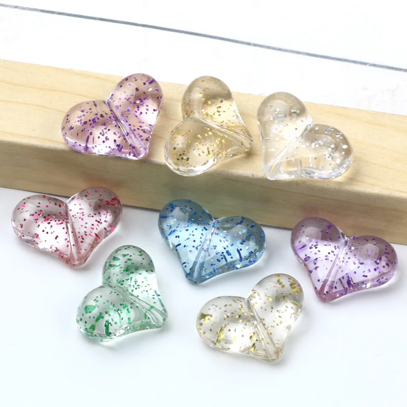 10 teile/los 16x22mm Acryl Herz Form Perlen Glisten Lose Spacer Perlen für Schmuck Machen DIY Armbänder Halsketten zubehör