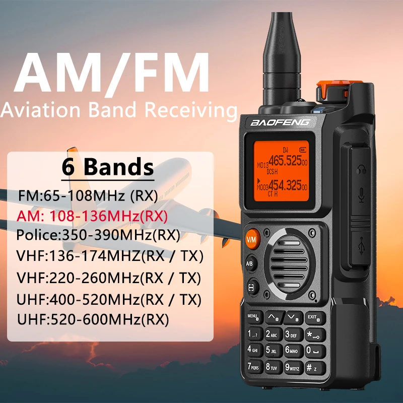 Baofeng UV-K6 Walkie Talkie Air Band Radio Type-C Charging UHF VHF Six Band DIMF FM NOAA Wireless Frequency BF-K6 Two Way Radios