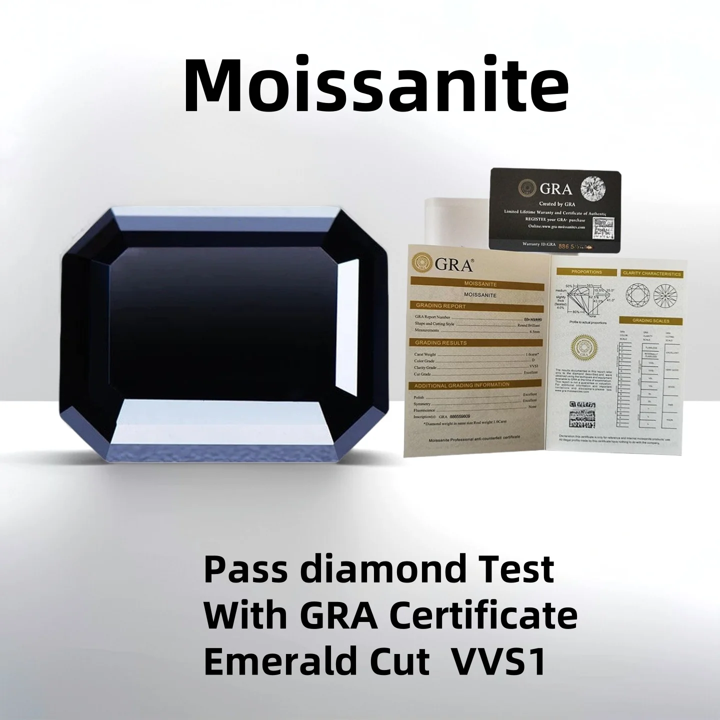 

Black Loose Moissanite stone Emerald Cut 0.3-10ct Excellent Cut pass test With GRA Certificate for Ring Necklace Earrings make