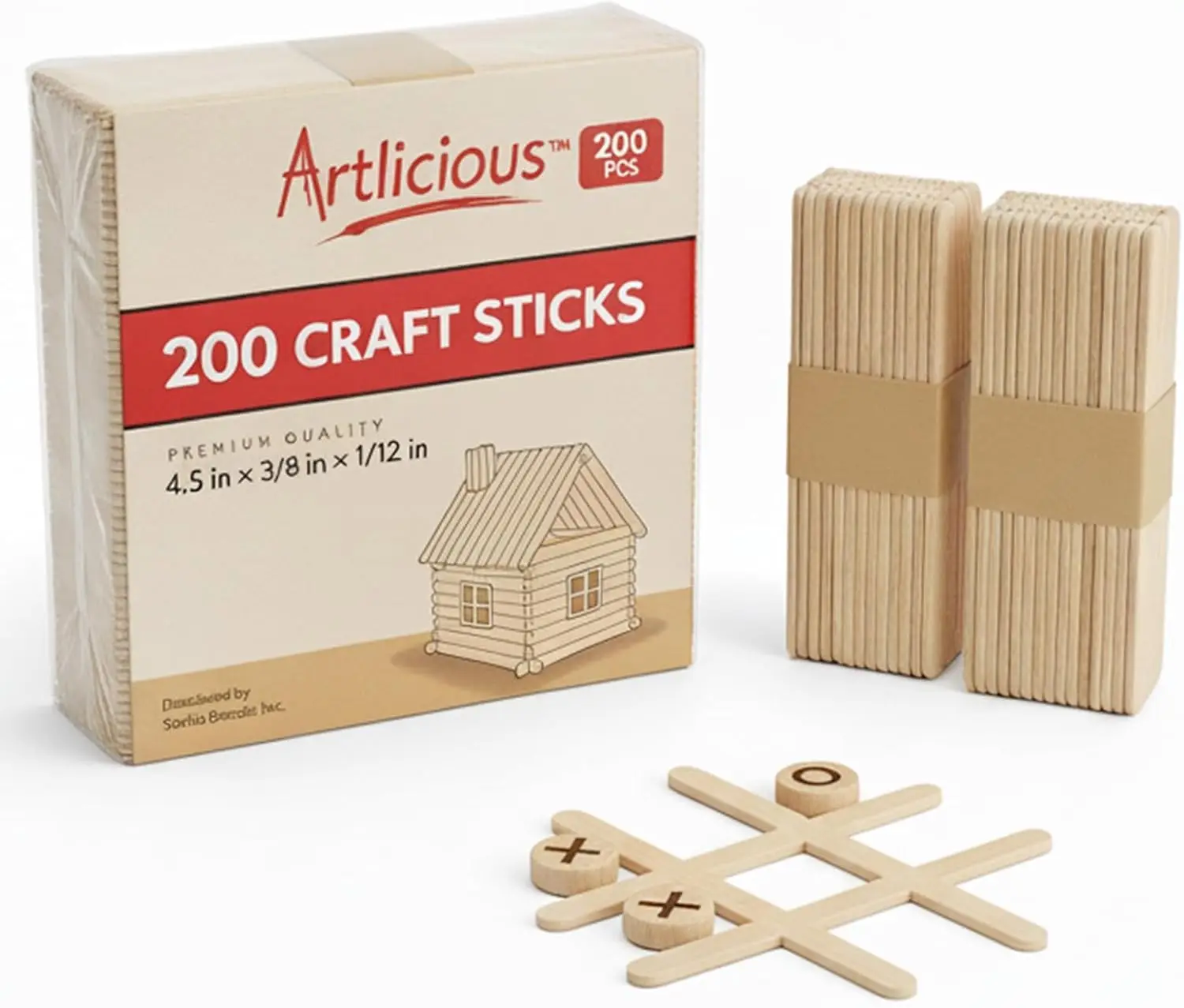 

200 Pcs Natural Wood Craft Sticks – Food-Grade Popsicle Sticks for DIY Crafts & Ice Cream, 4.5-Inch Bulk Pack