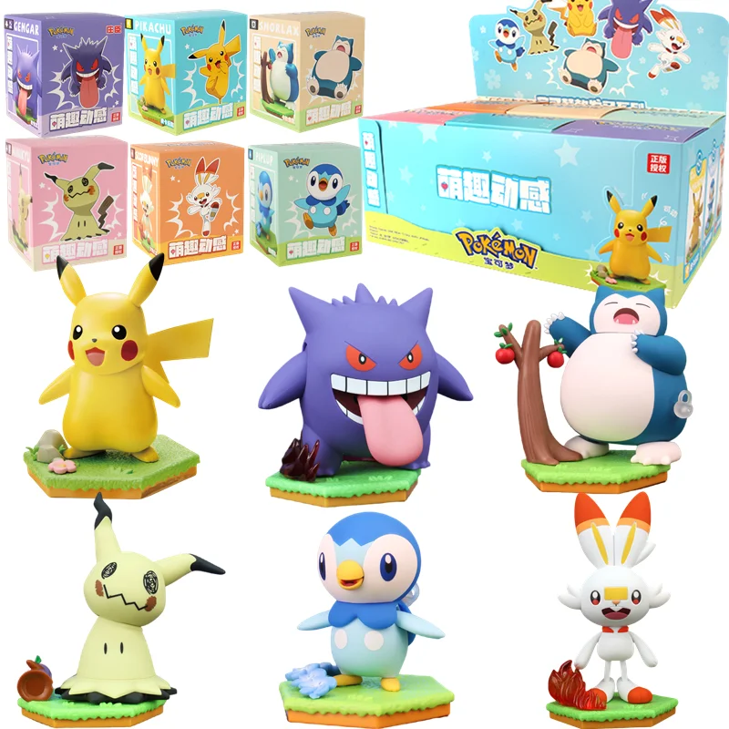 genuine-pokemon-pikachu-piplup-kabigon-genger-mimikyu-scorbunny-anime-figure-model-toys-blind-box-desktop-ornament-birthday-gift