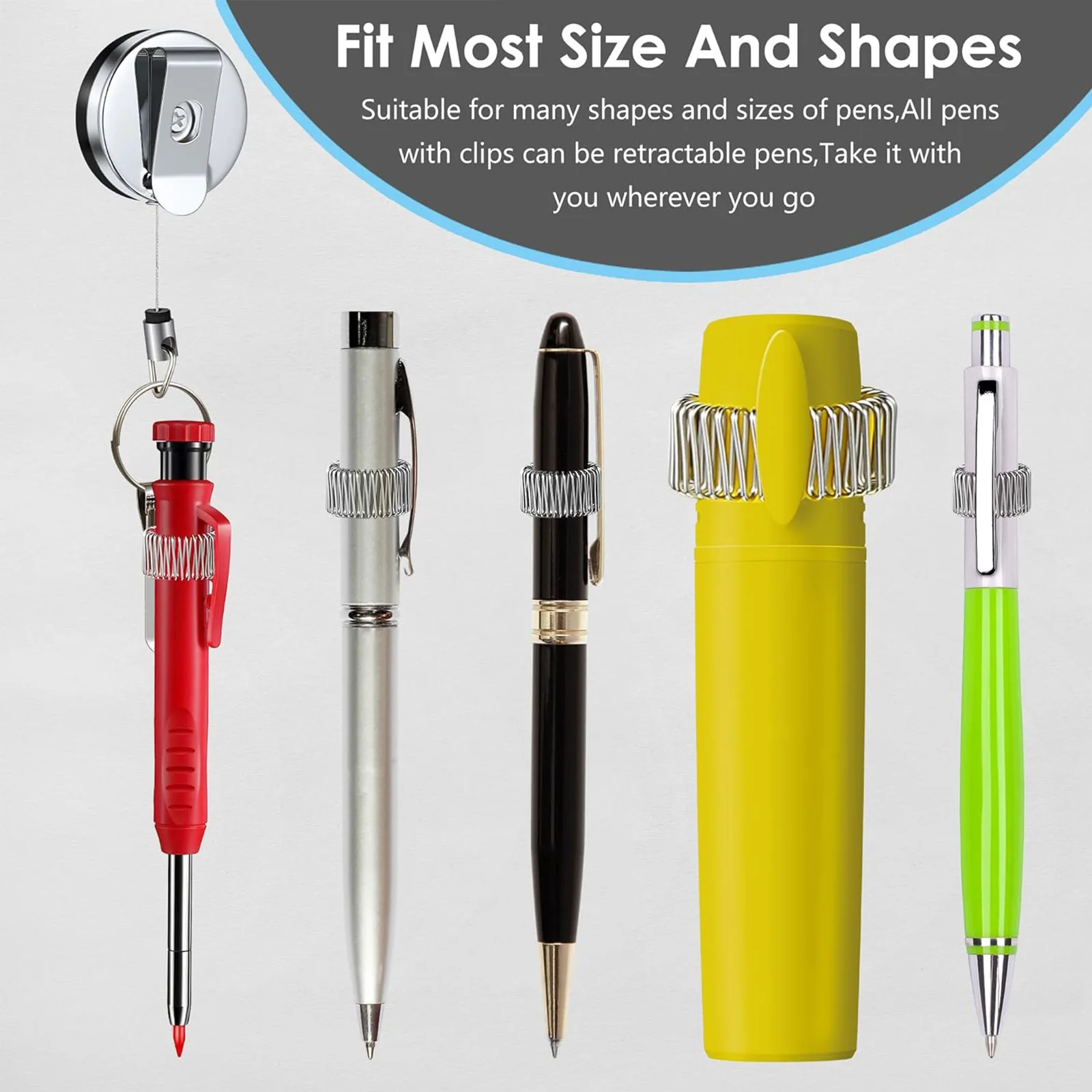 Retractable Pull Pen Pencil Holder Universal Pen Lanyard With Belt Clip And Key Ring For Carpenters Workers Nurses Waiter