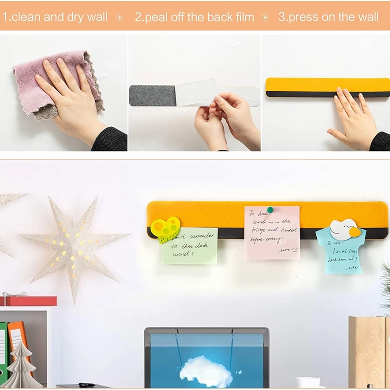 6 แพ็คสี Combo Bulletin Board แถบกาวหนาได้รับการสนับสนุนแม่เหล็ก Bulletin บาร์สําหรับ Home Office Memo Cork Board