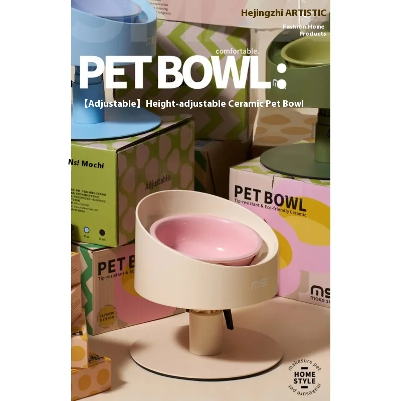 

Регулируемые миски для кошек, наклонные керамические кормушки с защитой от протечек и деревянной подставкой, эргономичные миски для защиты шейного отдела позвоночника, обеденные миски для домашних животных