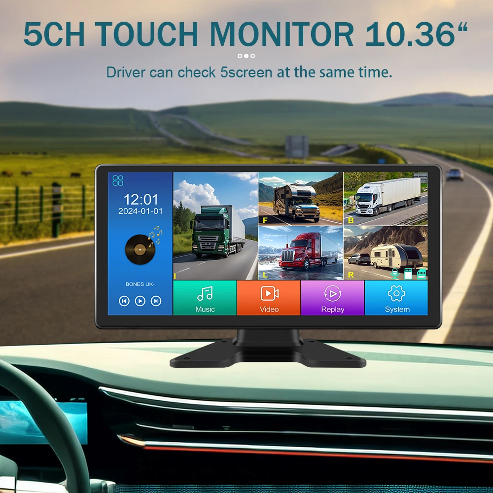 10.36 inch AHD 5CH truck Monitor Recording DVR 1080P Rear View Camera Truck Vehicle IPS Touch Screen backup camera for bus Rv