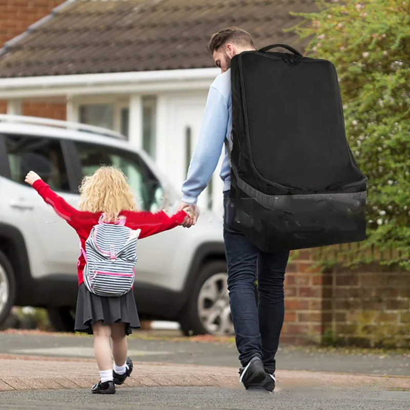 Mochila de viaje para asiento de coche, diseño de mochila acolchada de ajuste Universal para asientos de coche infantiles/reforadores, viajes familiares, duradera y plegable