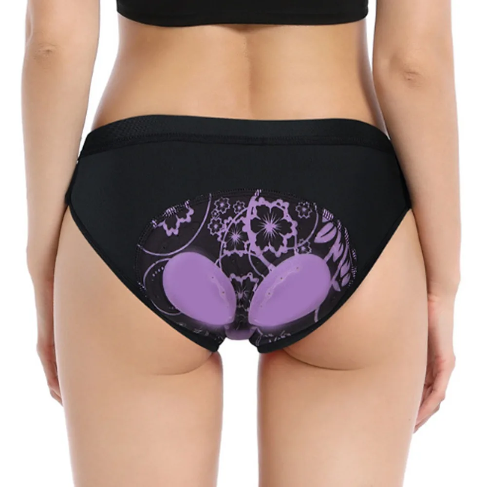 

3D Padded Women Cycling Underwear Black&Purple Quick Dry Women Bicycle Briefs Breathable Polyester, Silicone Biking Undershorts
