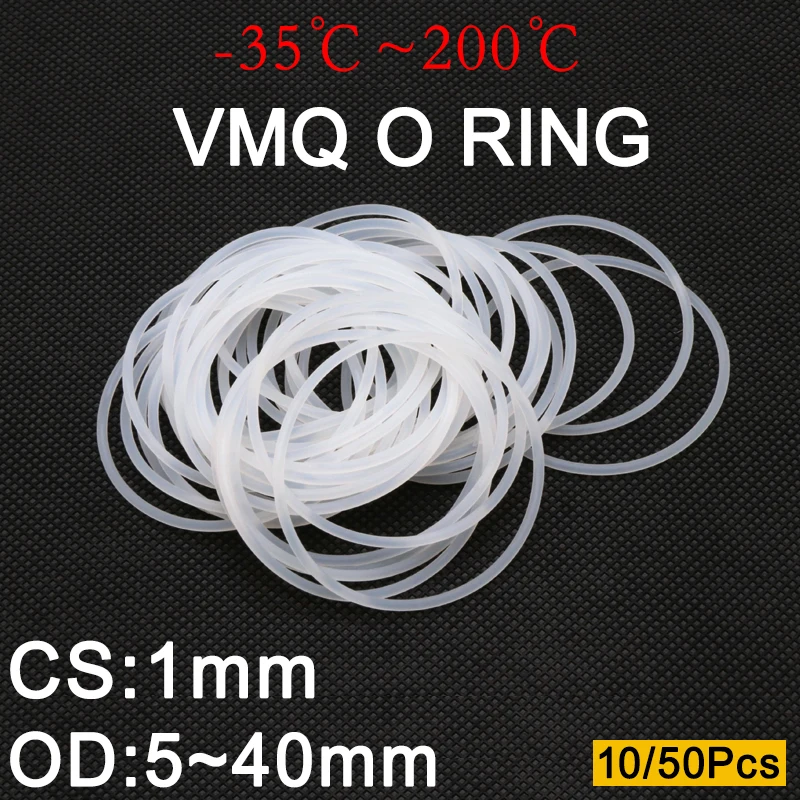 

10/50pcs VMQ White Silicone O Ring Gasket CS 1mm OD 5 ~ 40mm Food Grade Waterproof Washer Rubber Insulate Round O Shape Seal