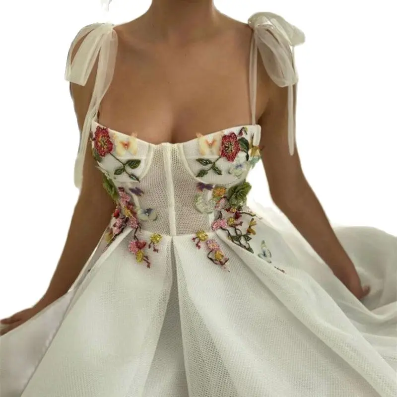 

Vintage Prom Dresses Bohemian Flowers A-Line Tulle Party Gown Dress Christmas Robes de cocktail Dresses for Teens