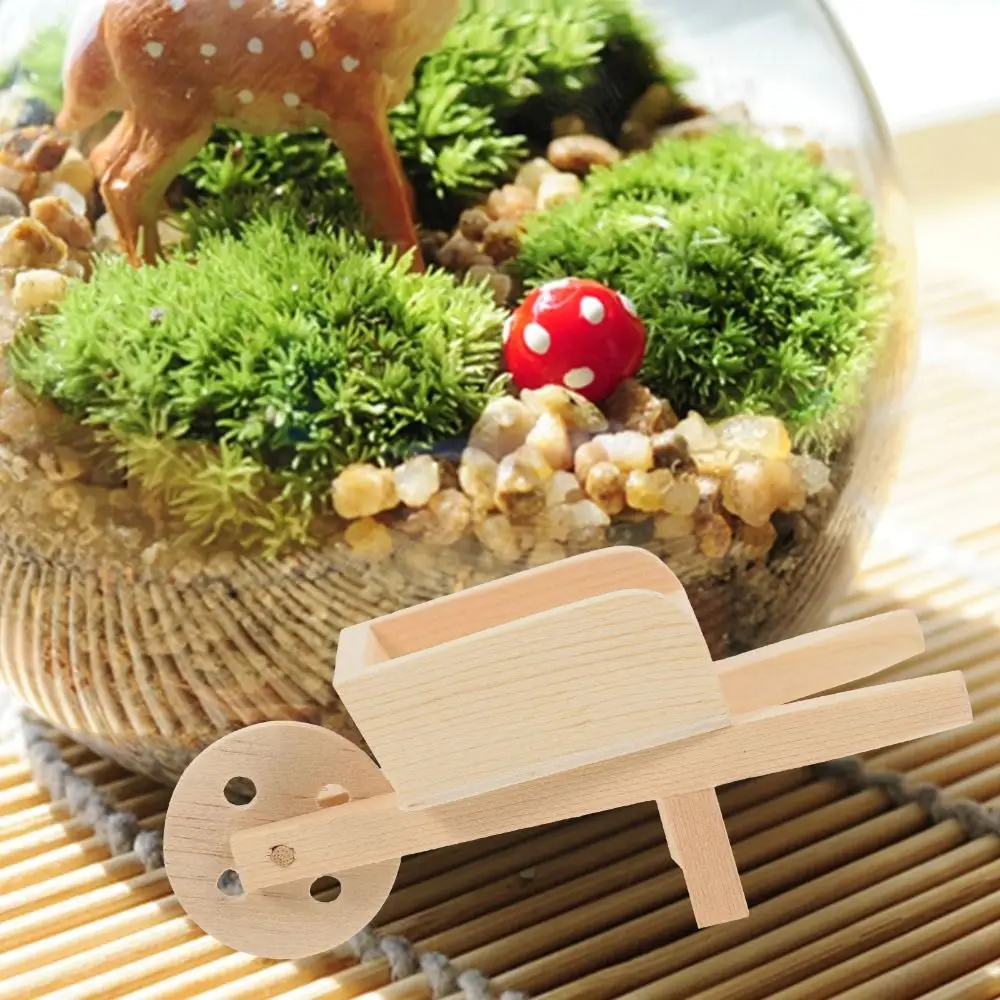 New Wooden Mini Cart Wood Color Child Furniture Decors Farm Wheelbarrow Models Doll Houses Landscape Carts Decor