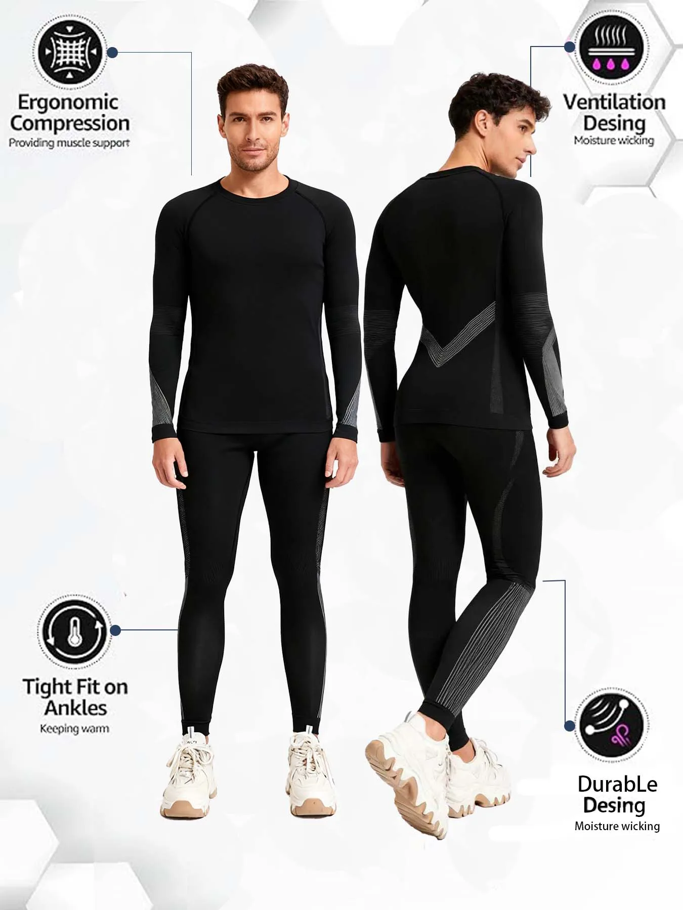 ملابس داخلية حرارية للرجال طقم جونز طويل للطقس البارد طبقة أساسية علوية وسفلية #2