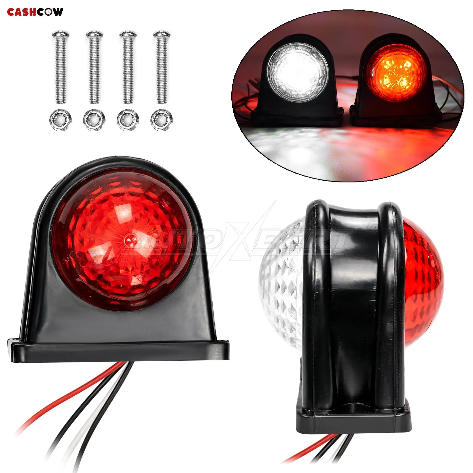 2x 12V 24V LED White Red Side Position Marker Lights Truck Cab Chassis Trailer Bus Caravan Warning Rear Indicators Double Sided