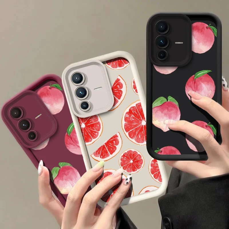 الفواكه سيليكون جراب هاتف ل Vivo V60 V50 V40 Pro V27E V27 V25 V23 V23E V30 SE V30E V29E V29 الخوخ البرتقالي غطاء مقاوم للصدمات #2