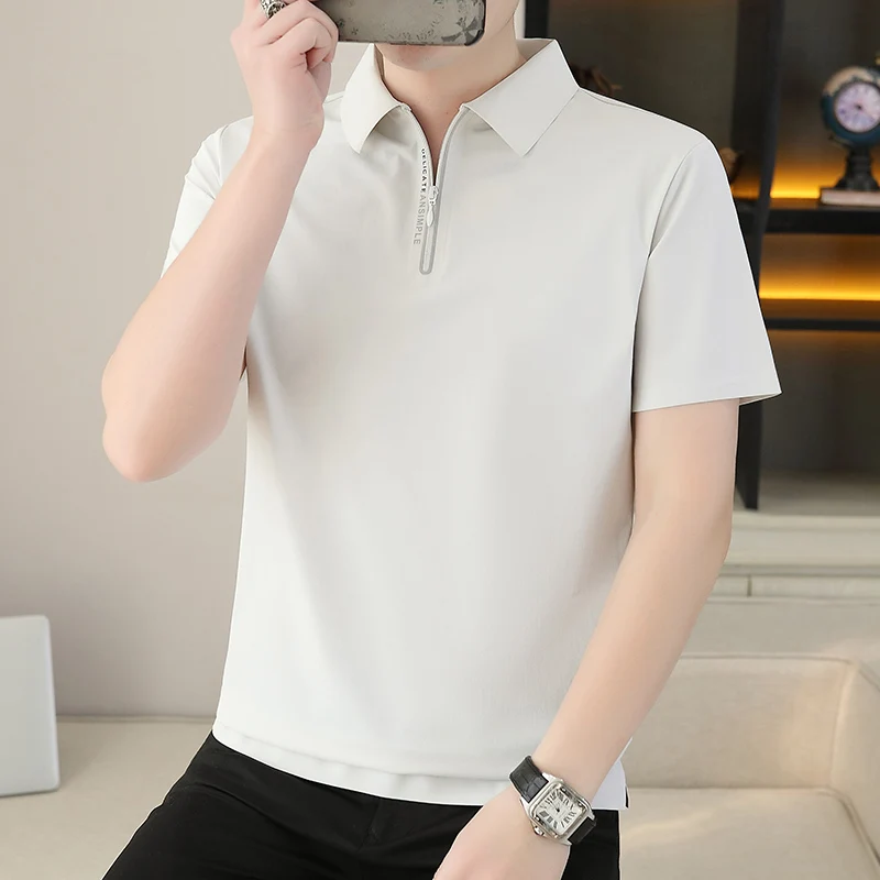 model summer men's cool-fitting fabric lapel short-sleeved T-shirt polo shirt
