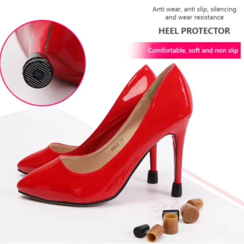 XX/XS/S/M/L امرأة عالية الكعب أغطية الحذاء مادة مربعة لينة التخميد كعب حامي كاتم الصوت عدم الانزلاق كعب حامي